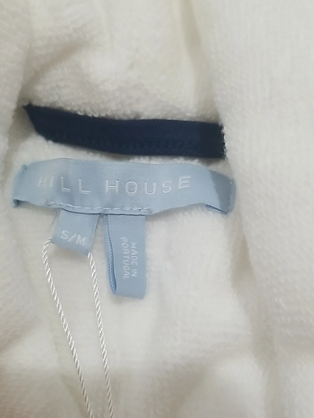 Hill House White hotel robe with Blue Trim